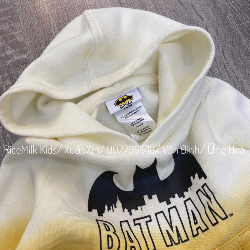 Áo nỉ hoodie Batman màu vàng cháy phối kem xuất dư xịn