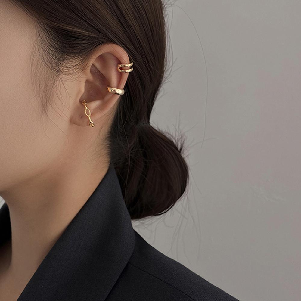 VANES1 Khuyên Kẹp Vành Tai Không Xỏ Lỗ Hai Lớp Thời Trang