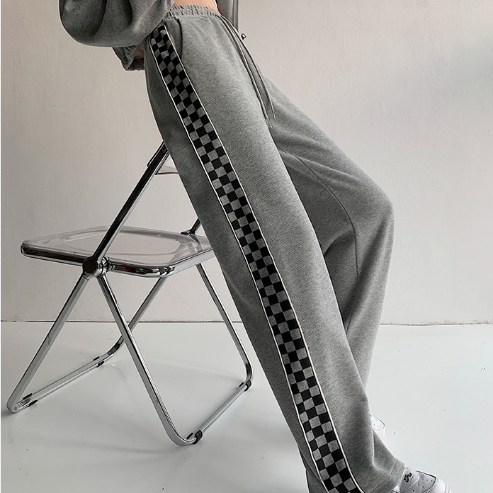 SUXI Quần ống rộng Họa Tiết Sọc Caro Phong Cách Hàn Quốc Cá Tính Cho Nữ