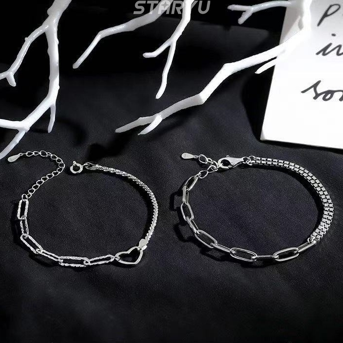 Set vòng tay mạ bạc S925 mặt hình trái tim cho cặp đôi (có bán lẻ)