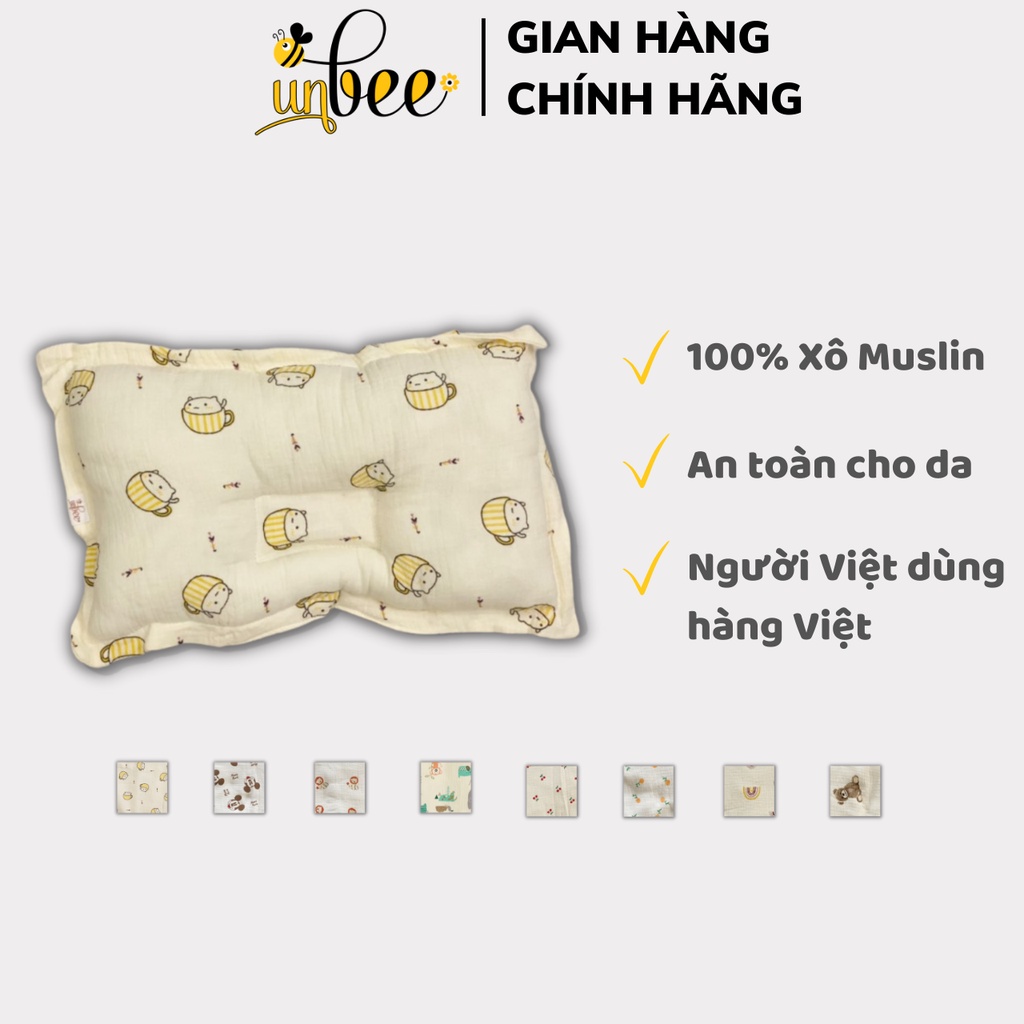 Gối Xô Lõm Unbee Cho Bé 40x25cm, Chống Méo Đầu, Chất Vải Xô Muslin Mềm Mại, Thấm Hút Mồ Hôi - Unbee - GX001