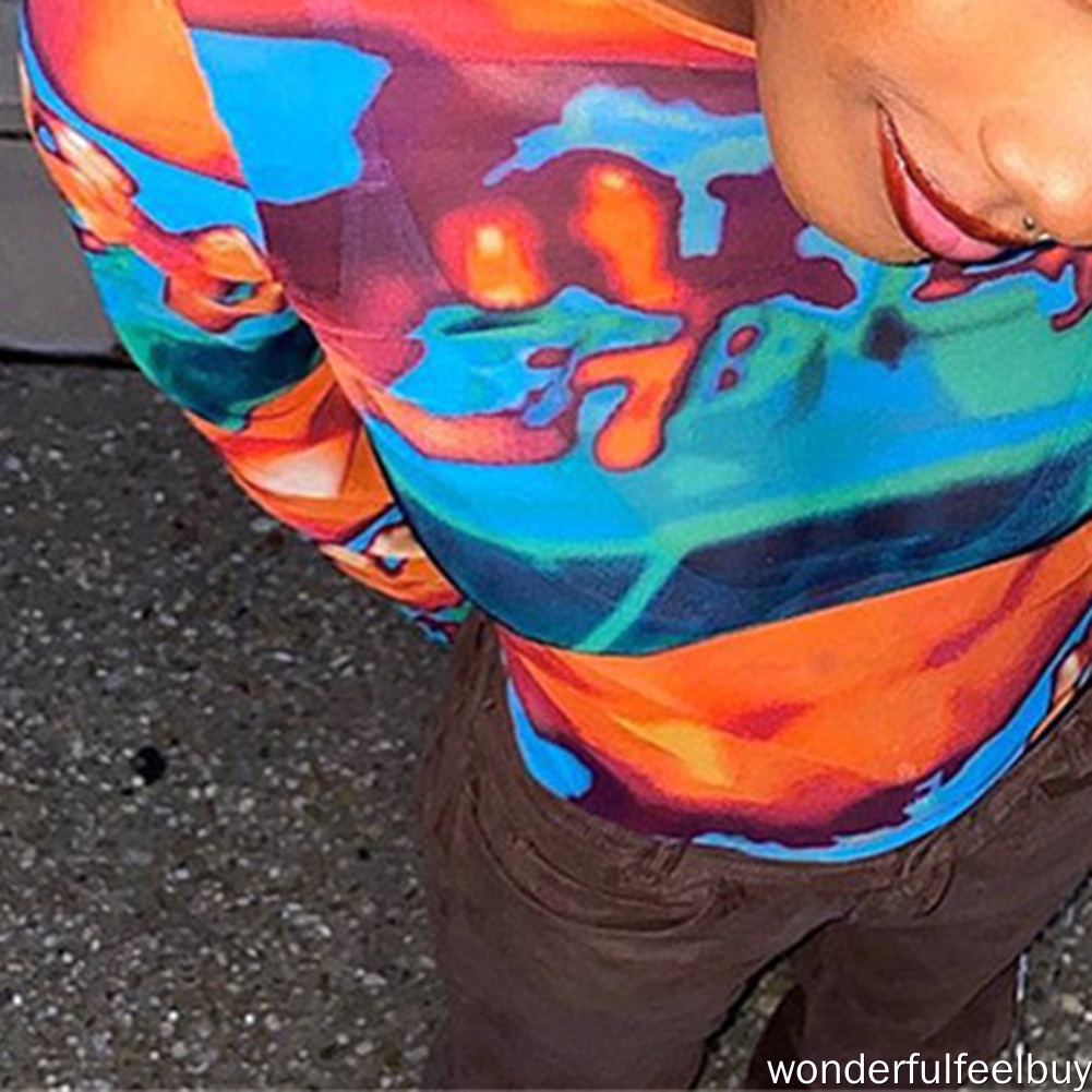 Áo croptop tay dài in họa tiết màu sắc 95% polyester 5% spandex đơn giản thời trang mùa thu cho nữ | BigBuy360 - bigbuy360.vn