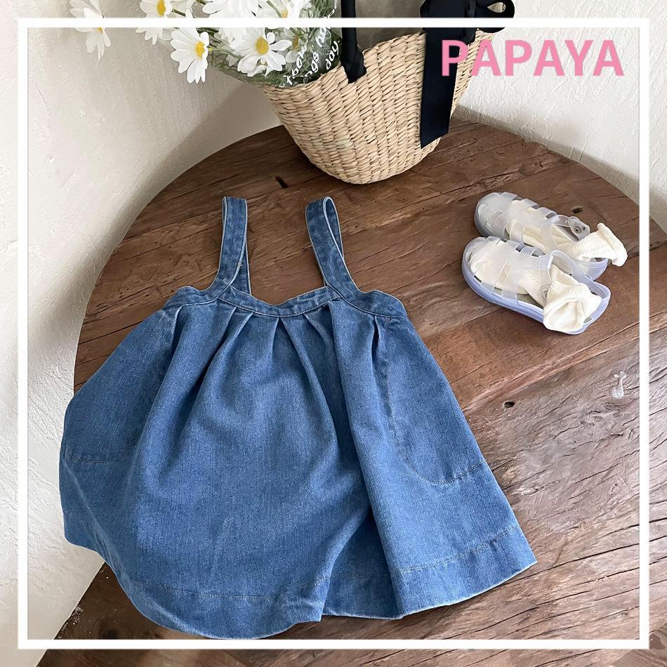 Bộ Áo Nhún Bèo + Chân Váy Yếm Denim Thời Trang Cho Bé Gái