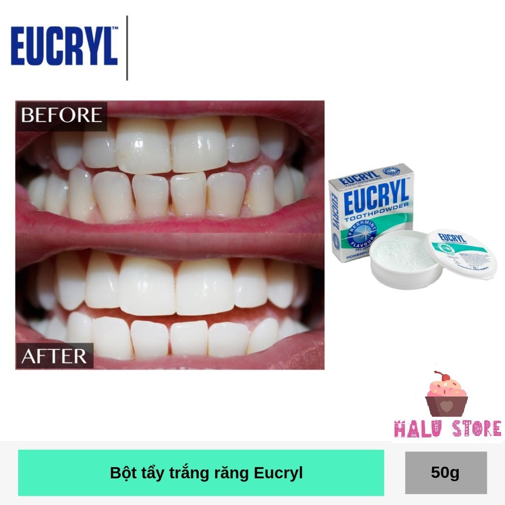 Combo Kem đánh răng Eucryl 62g + Bột tẩy trắng răng Eucryl 50g Siêu trắng sáng - UK