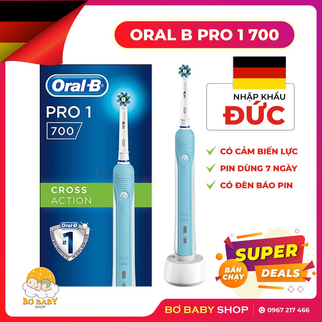 Bàn Chải Máy Đánh Răng Điện Oral-B Pro 1 700 Chính Hãng, Nhập Khẩu Từ Đức, Pin Dùng 7 Ngày [Bảo Hành