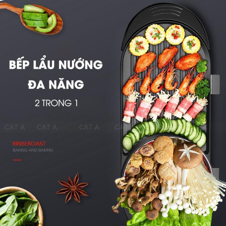 [BH 1 Năm] Bếp lẩu nướng cao cấp 2in1 cho 10 đến 15 người ăn - Chống dính  - Thiết kế tiện dụng, tiết kiệm điện năng !