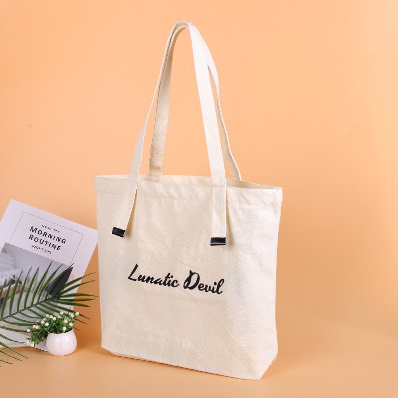 Túi tote HAZIN vải canvas ulzzang unisex họa tiết chữ Lunatic có túi nhỏ bên trong HZ58