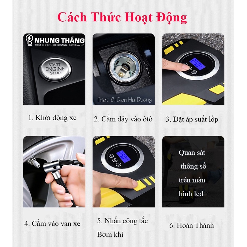 Bơm Lốp Ôtô,Xe Hơi Điện Tử Đa Năng ST-5002 - Chế Độ Tự Ngắt - Tích Hợp Đèn Led - Điện Áp 12V - Bảo Hành 1 Năm