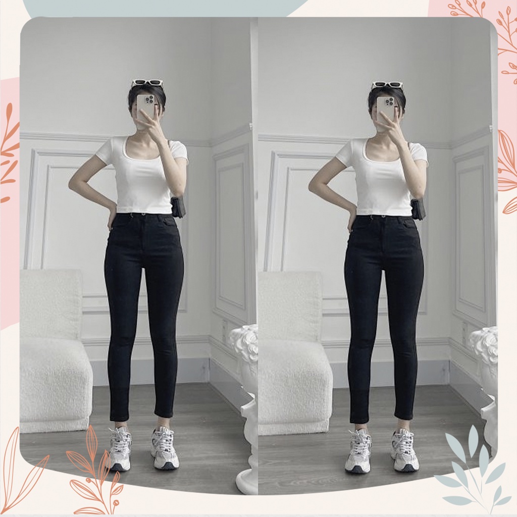 [Bigsize 58-90kg ] Quần Dài Jeans Nữ Đen/ Xám, Lưng Cao Trên Rốn, Co Giãn Mạnh