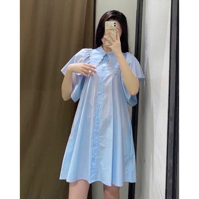 Váy sơ ki viền ren dáng suông