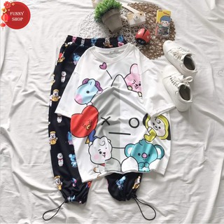 Set áo tay lỡ BT21 BTS + quần dài cartoon unisex