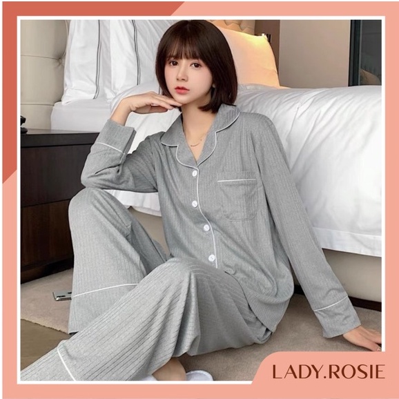 Bộ ngủ pijama nữ dài tay chất liệu 100% cotton màu xám-bộ ngủ thu đông (có bigsize)