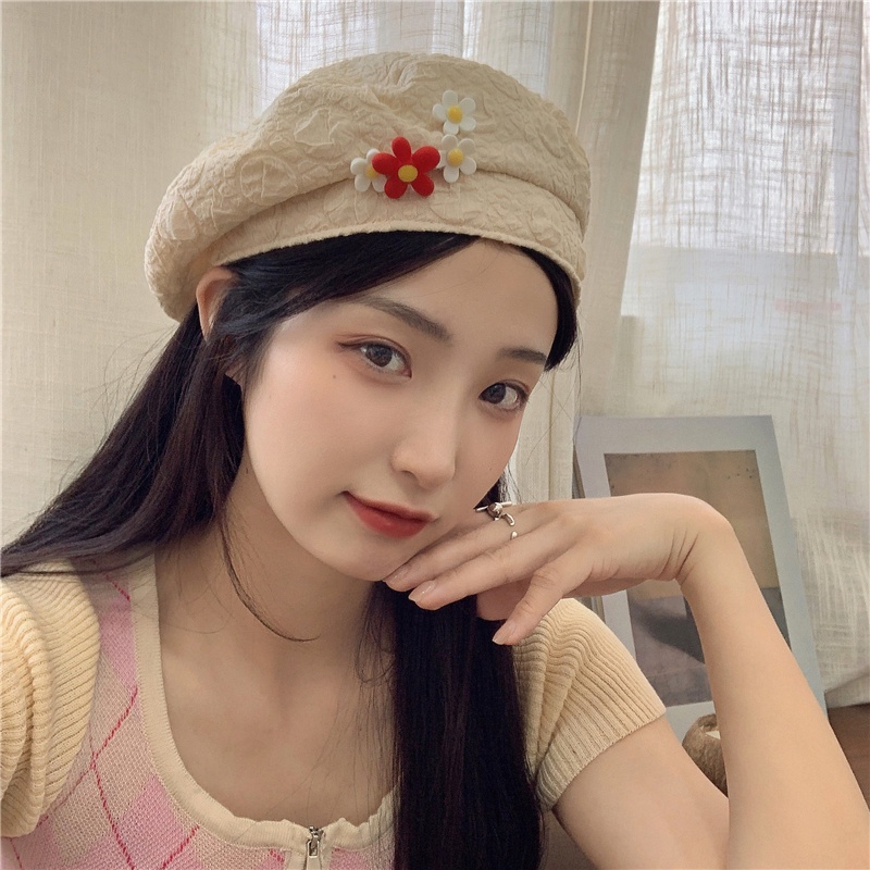 Mũ Beret Mỏng Thoáng Khí In Họa Tiết Hoa Phong Cách Nhật Bản Thời Trang Mùa Hè Cho Nữ