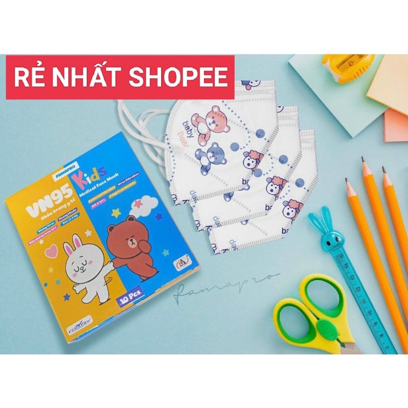 [Chính Hãng] Combo 10 hộp khẩu trang VN95, N95  Kids trẻ em chính hãng Fampro hộp 10cái, khẩu trang hình dễ thương