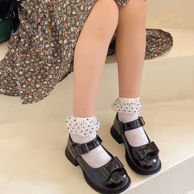 Giày Búp Bê Da Bóng Đính Nơ Phong Cách Anh Quốc 2023 Cho Bé Gái 3-18 Tuổi giày vintage bé gái giày lolita nữ đế cao