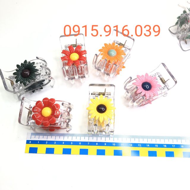 Kẹp càng cua 5 chấu nhựa trong hoa màu, kẹp tóc đính hoa