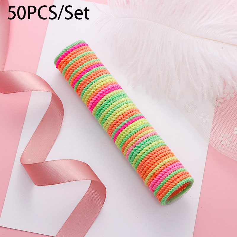 Set 50 Dây Buộc Tóc Co Giãn Nhiều Màu Sắc Cho Bé Gái