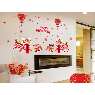 Decal trang trí tết- con lân đỏ dán tết