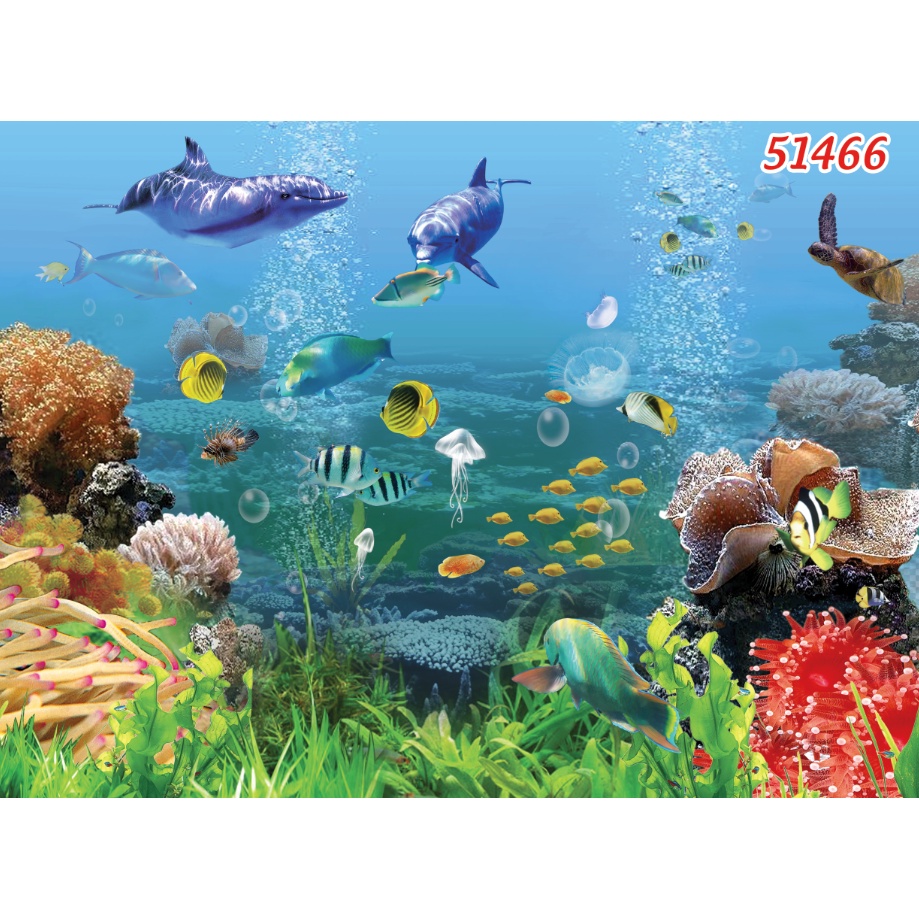 Tranh Dán Tường Đại Dương Có Cá Heo Cá Mập Và Nhiều Loại Cá