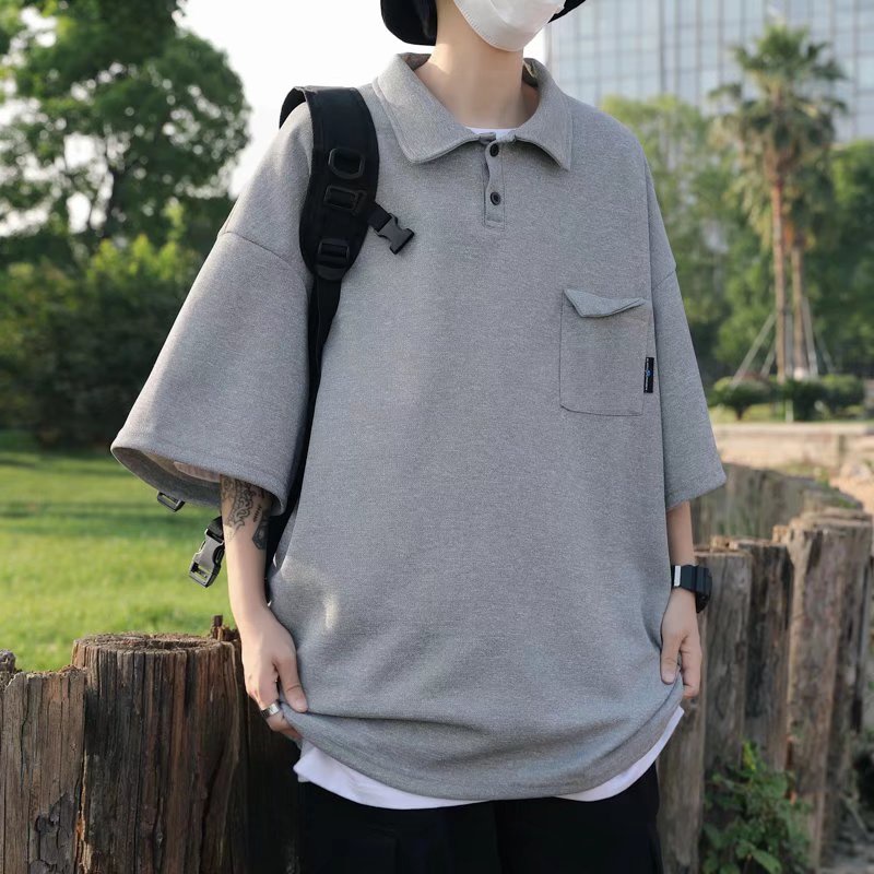 Áo Thun Polo Tay Ngắn Có Túi Dáng Rộng Thời Trang Mùa Hè Cho Nam Giới Size M-2XL