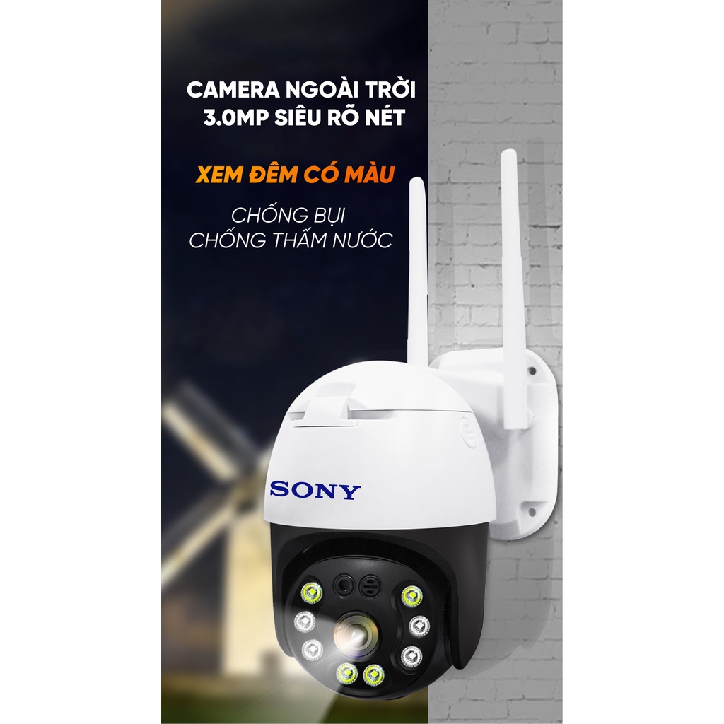 Camera wifi ngoài trời SONY 20HS500 PTZ 8 led 5.0MP Full HD 1296,xoay 360 chính hãng,ngoài trời chống nước