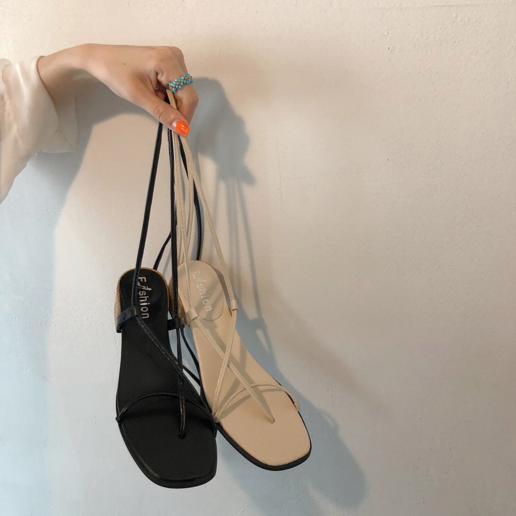 Giày sandal cao gót thắt dây phong cách Hàn Quốc thanh lịch dành cho nữ