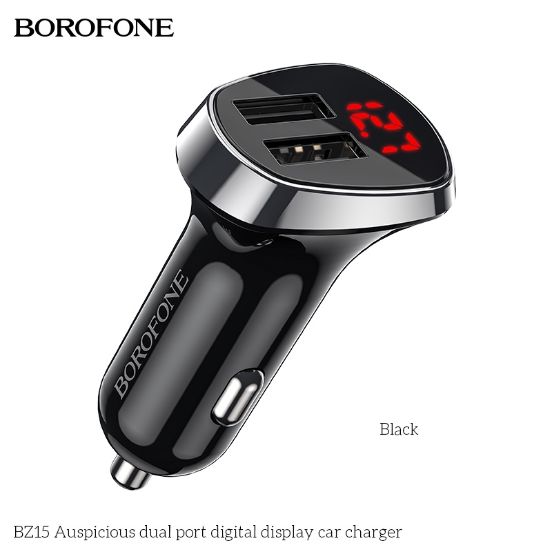 Tẩu sạc ôtô 2.4A BOROFONE BZ15 có đèn LED hiển thị gồm 2 cổng USB - Chính hãng