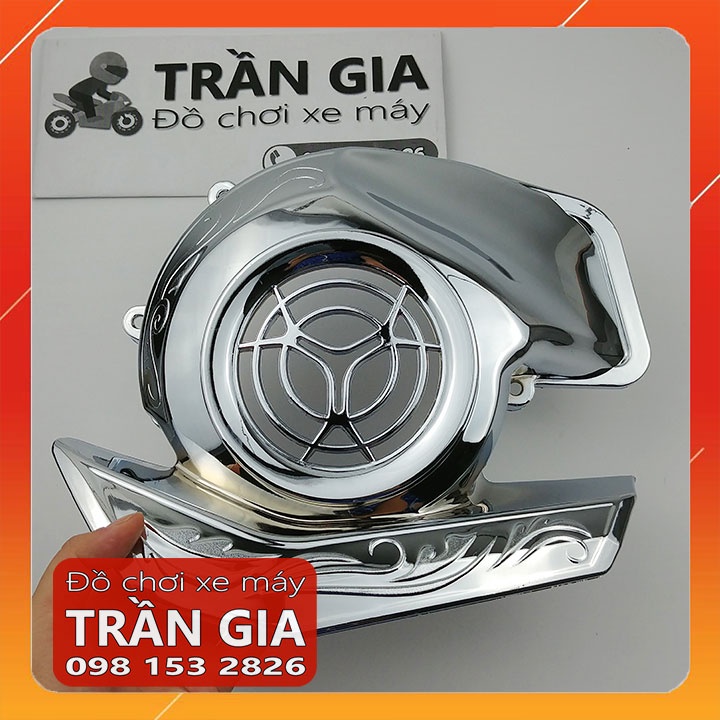 Ốp che quạt gió xe Nozza Grande năm 2019-2020-2021-2022 két nước xi inox crom- phụ kiện trang trí Yamaha