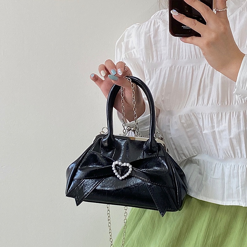 Túi xách IELGY thắt nơ đính ngọc trai giả cổ điển cho nữ