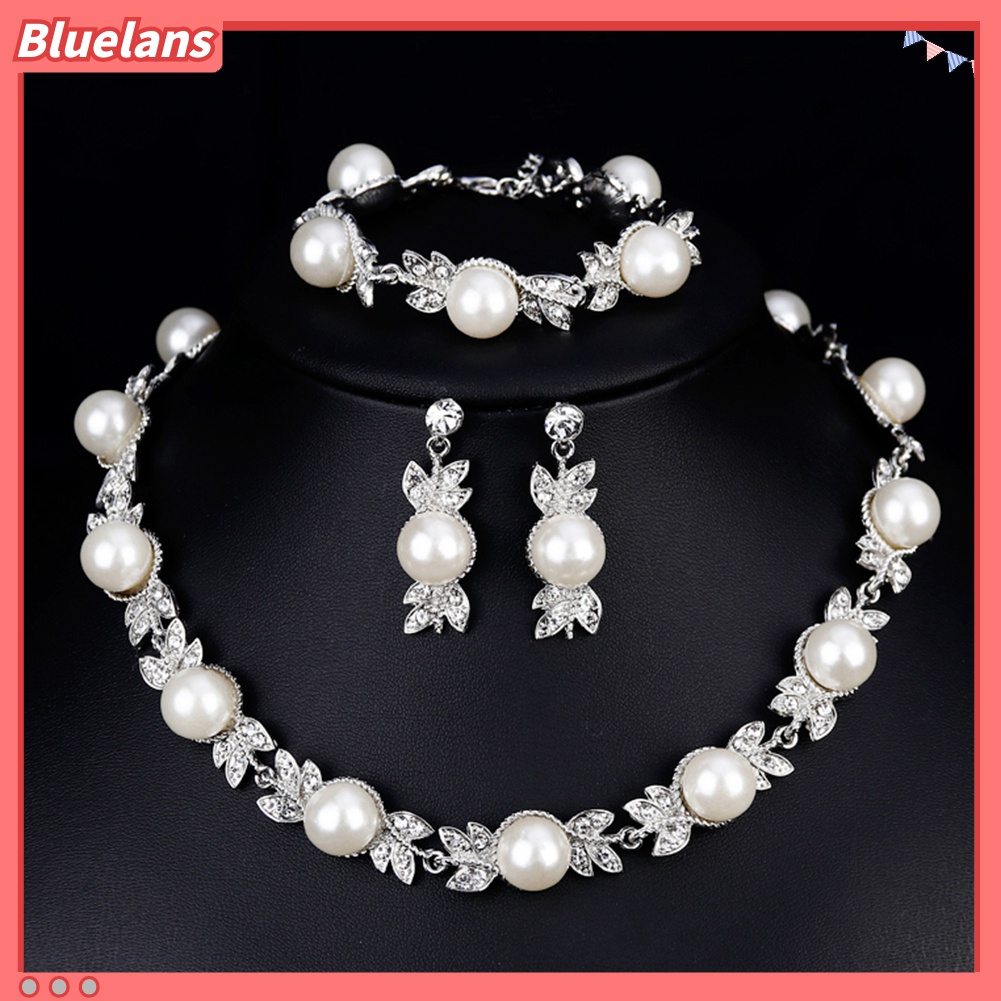 Bộ trang sức bằng ngọc trai giả đính đá giả tinh tế thời trang dành cho nữ