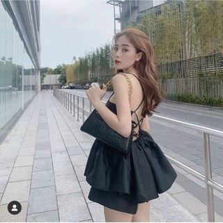 SET ÁO PEPLUM ĐEN ĐAN LƯNG + SHORT