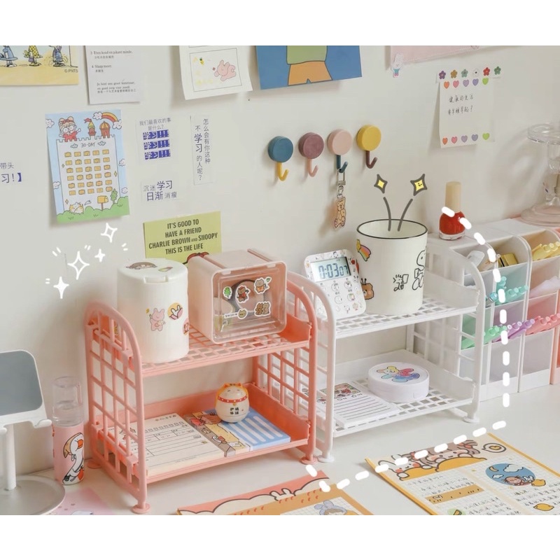 Kệ nhựa mini có 2 tầng đựng đồ tiện dụng siêu xinh xắn