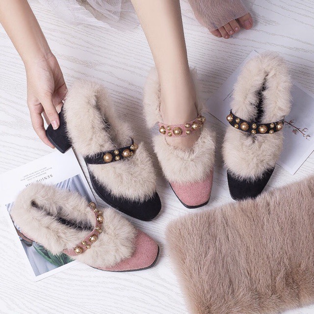ORDER♥️Giày Da Lộn Cổ Lông(ảnh thật)2 Màu Siz 35-39