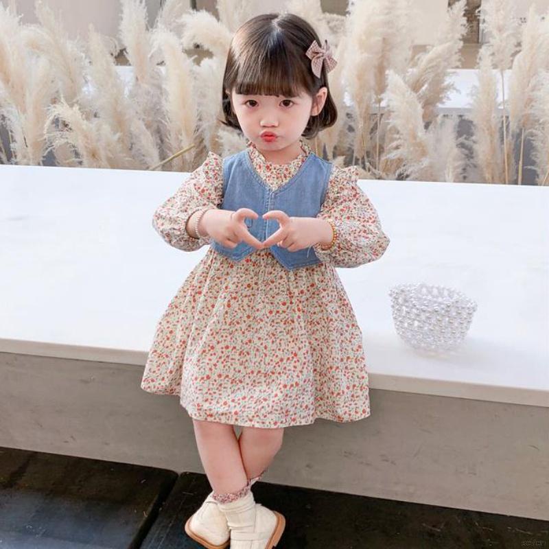 Set Đầm Công Chúa Không Tay Và Áo Khoác Denim Cho Bé Gái Se7En