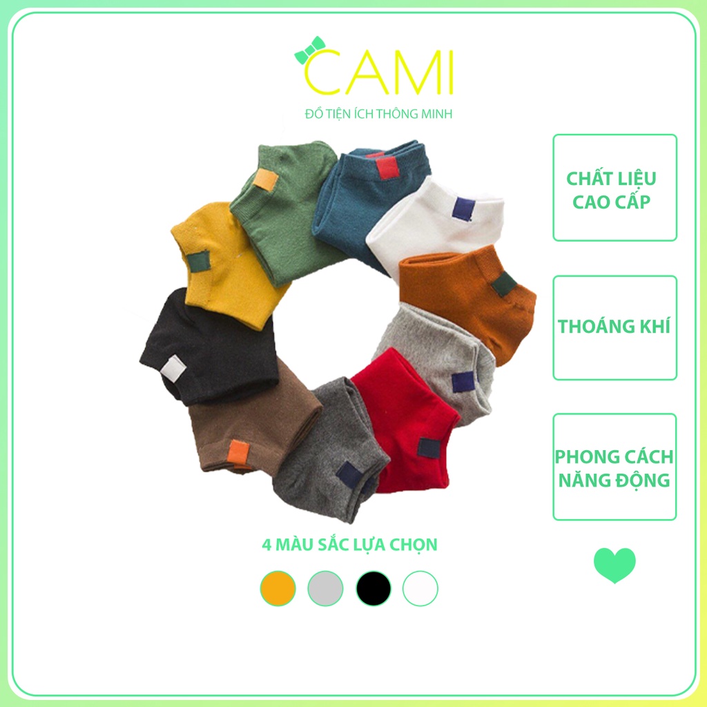 Vớ cổ ngắn dành cho nam và nữ, êm thoáng, hút ẩm mồ hôi tốt, màu trơn dễ đi kèm với các phụ kiện khác - Cami - CMPK220