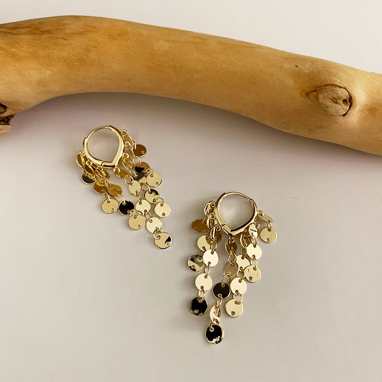 Khuyên Tai Kim Loại Dáng Dài Đính Kim Sa Tua Rua Phong Cách Thời Trang Hàn Quốc Mới 2022 Cho Nữ