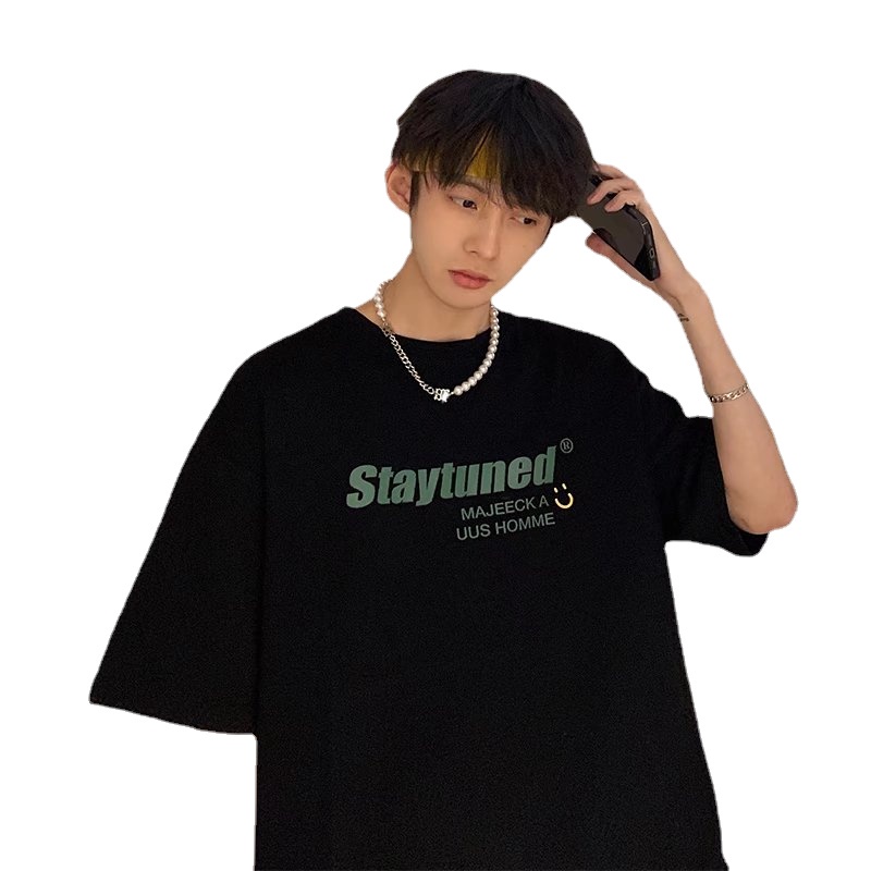 Áo Thun Ngắn Tay Form Rộng Họa Tiết Kẻ Sọc Phong Cách Hàn Quốc Cho Nam