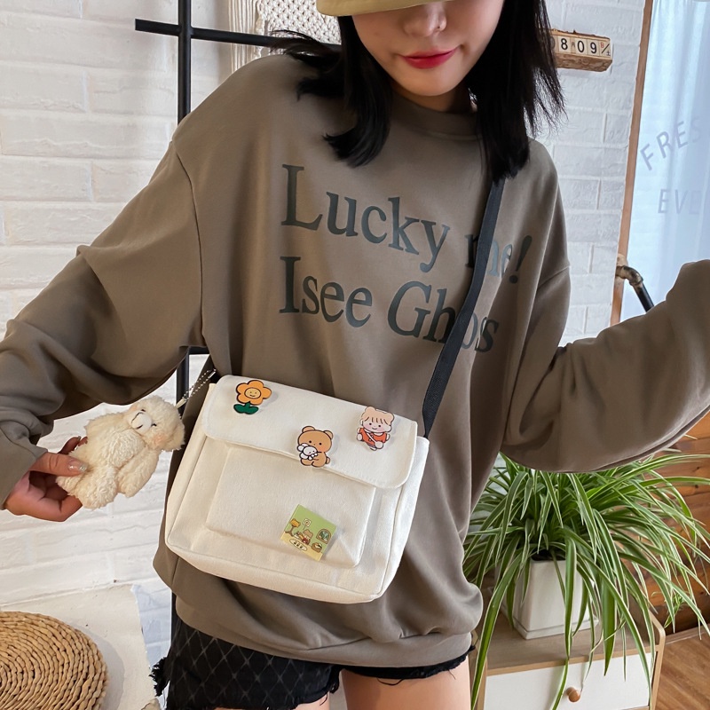 Túi Đeo JASMIN NOIR chéo vải bạt nắp gập in hình thời trang cho nữ