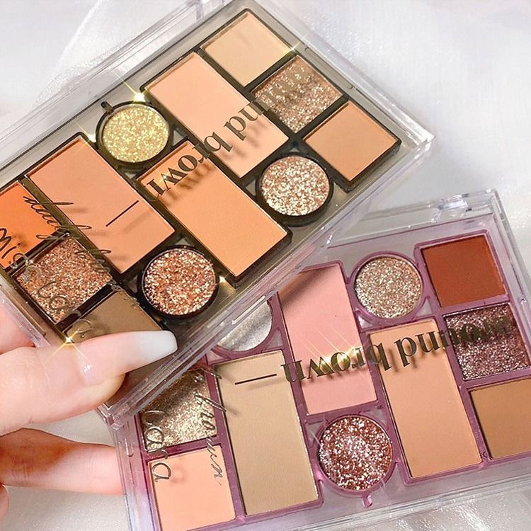 Bảng Phấn Mắt 12 Màu Sắc Kiêm Bắt Sáng/Má Hồng Dạng Lì Ánh Nhũ Toàn Diện Không Rơi