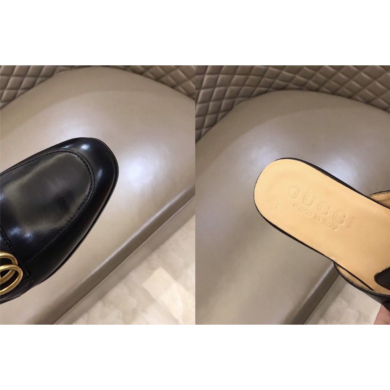 Giày lười da thật cho nam mũi tròn cực êm logo GG Gucci GC