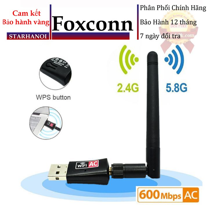 USB thu phát sóng wifi băng tần kép 5Ghz 600Mbps 3.0 RTL8812CU Có Râu