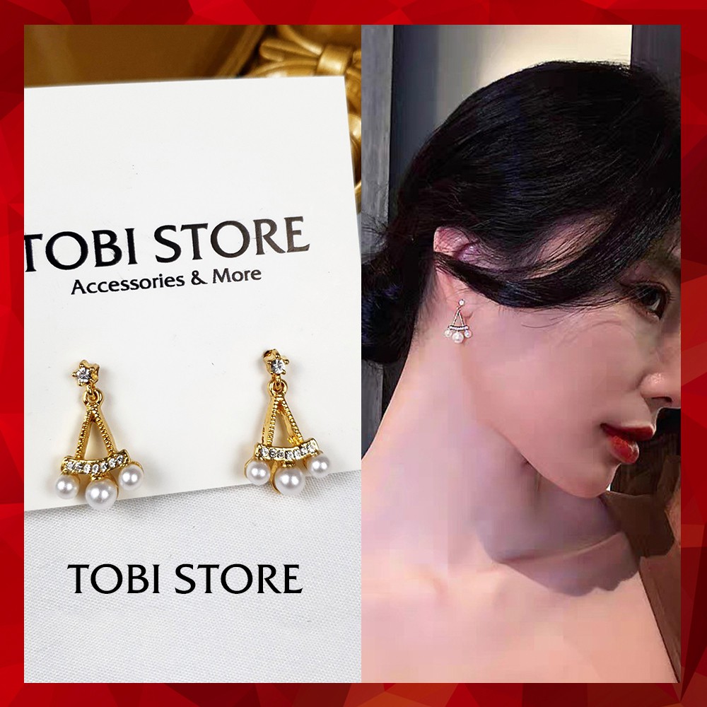 Khuyên tai họa tiết tam giác đính ngọc trắng bông tai nữ sang trọng TB19/7 TOBI STORE