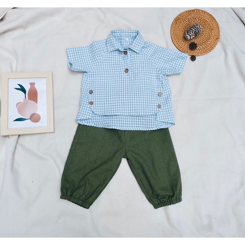 Sét bộ bé trai chất liệu linen cho bé trai 8-22kg