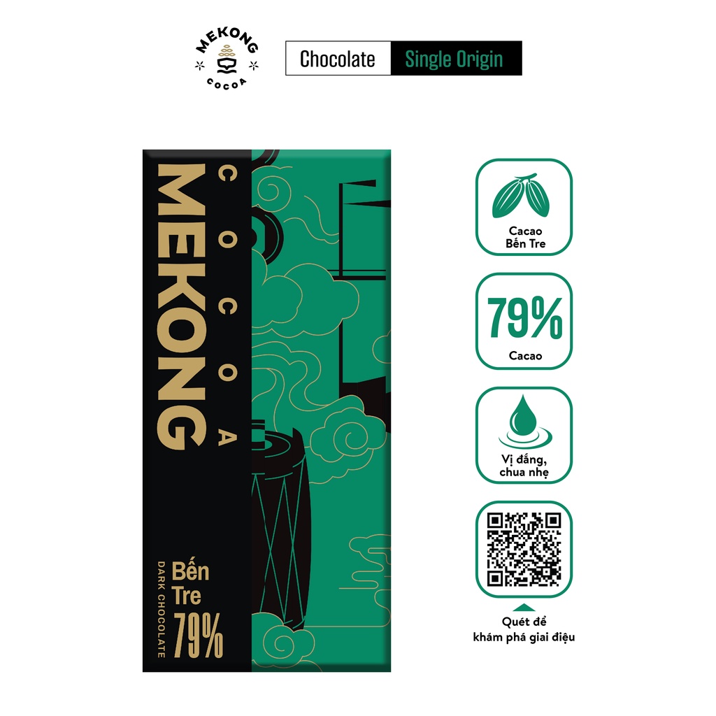 Socola Đen Nguyên Chất Bến Tre MEKONG COCOA 79% Cocoa Vị Đắng Vừa Thanh 80g - Dark Chocolate SCLD04