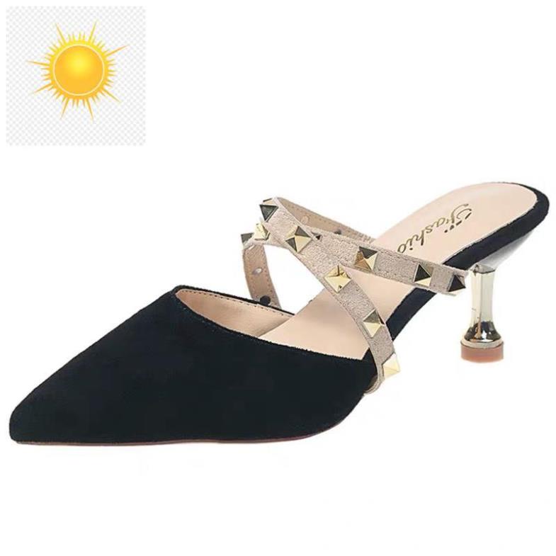 Sục da lộn mũi nhọn quai chéo tán đinh gót nhọn 6cm