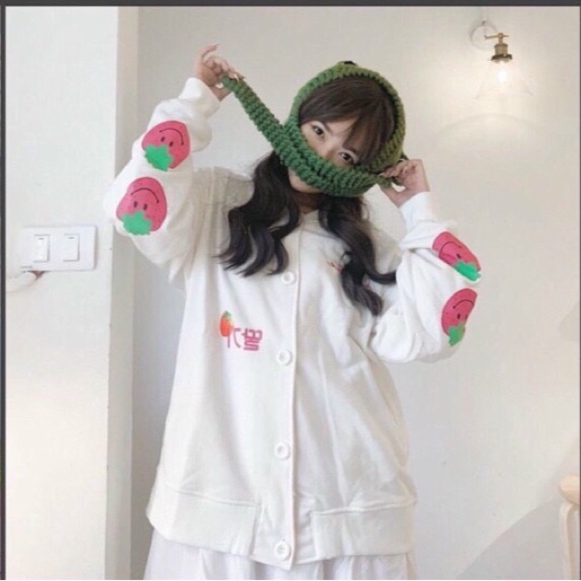 FREESHIP 50K - Áo Khoác Cardigan In Hình Dâu, Xinh Xắn Không Tróc, In Rõ Nét - CDGTRAIDAY