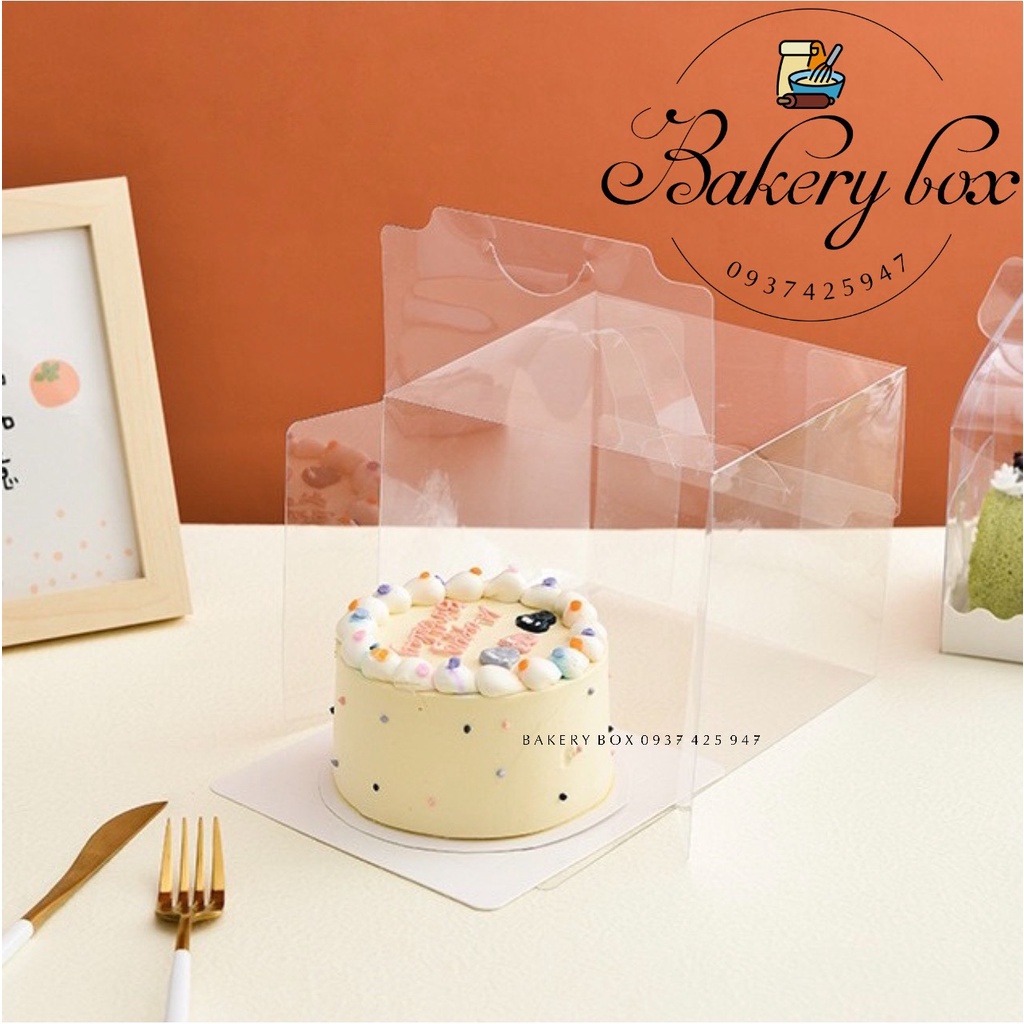 10 Hộp Mica Trong Đựng Bánh Kem Mini Có Quai Xách (15*15*15)