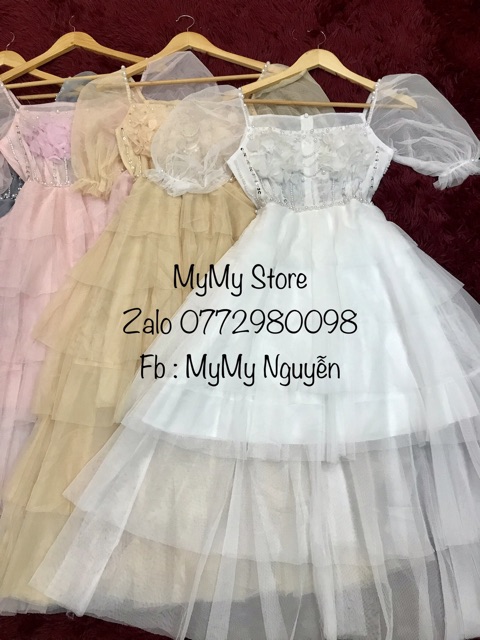 [Mã FATHANG5 giảm 10K đơn 50K] KÈM ẢNH THẬT - Đầm xoè tầng tay phồng kết hoa và cườm nổi -MS106V- Size M/L đến 57kg | BigBuy360 - bigbuy360.vn