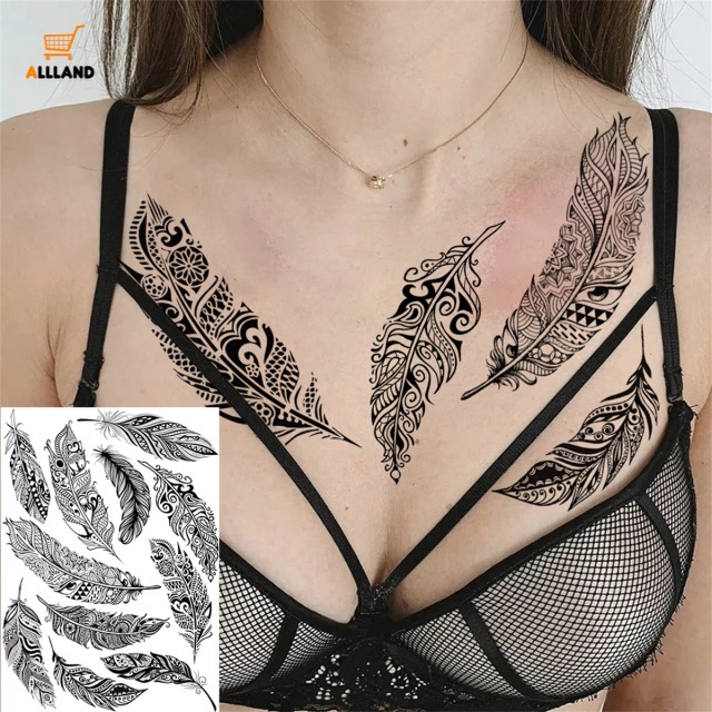 Miếng Dán Hình Xăm Họa Tiết Hoa Mandala Màu Trắng Đen Chống Thấm Nước
