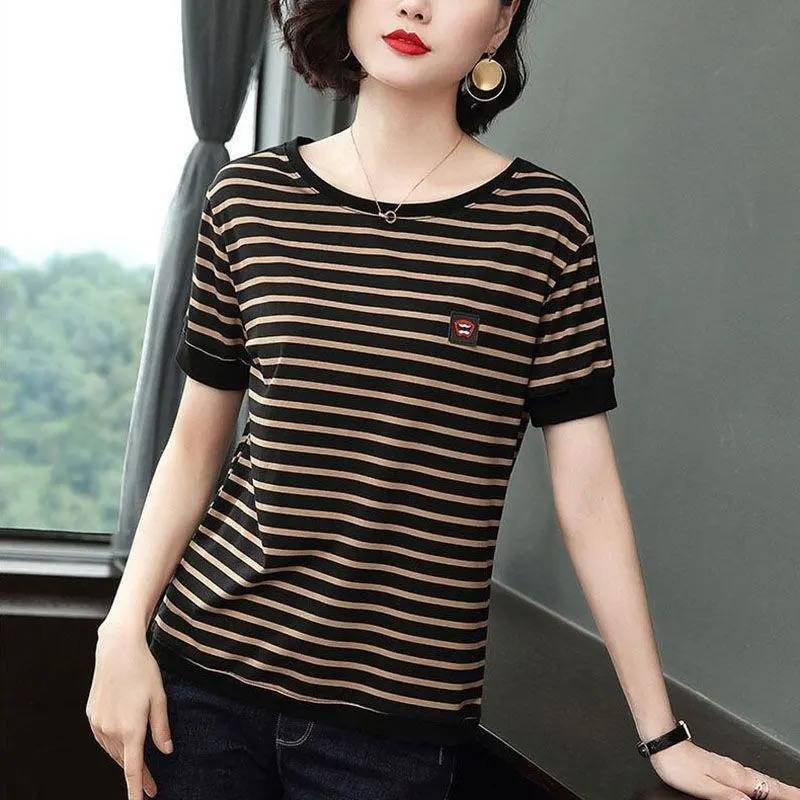 [ Mã 11FASHIONSALE1 giảm 10K đơn 50K ] Áo thun cotton tay ngắn dáng rộng có size lớn thanh lịch cho nữ trung niên | BigBuy360 - bigbuy360.vn